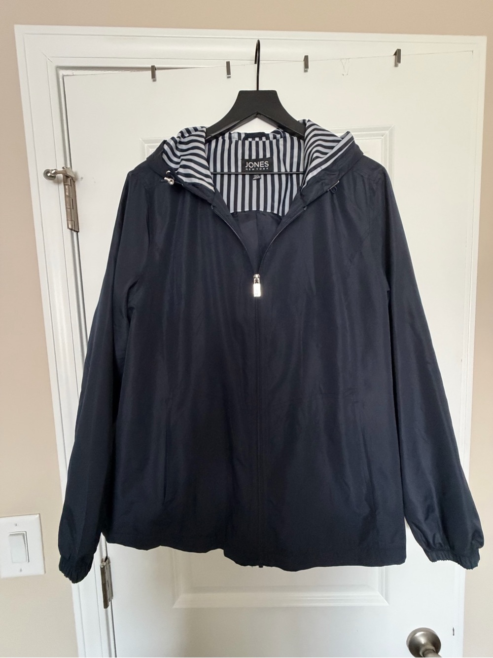 Navy Hooded Zip Rain Jacket